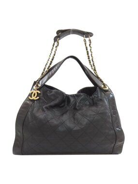 Chanel Quilted CC Logo Gold 2-Way Shoulder Bag Black